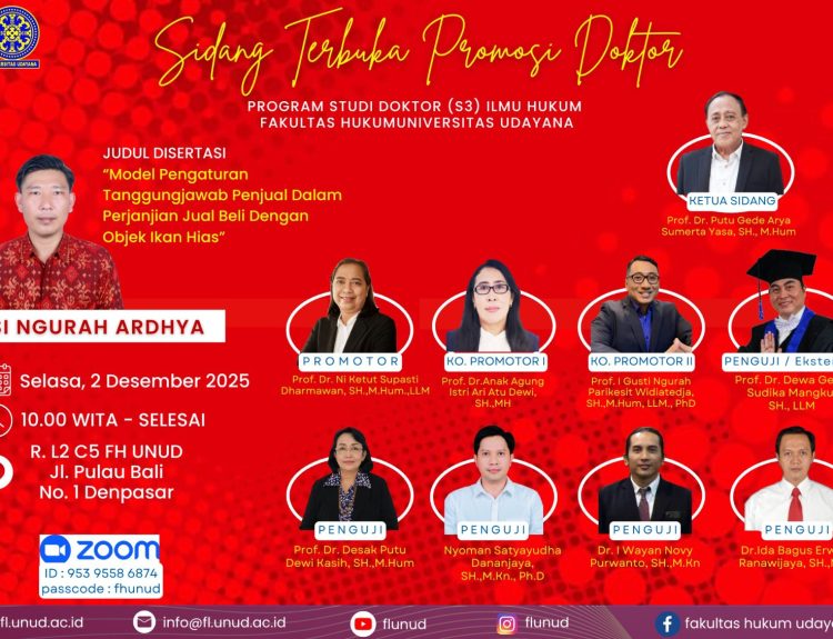 Prof. Dr. Dewa Mangku, S.H., LL.M. Menjadi Penguji Eksternal Sidang Terbuka Promosi Program Doktor (S3) FH UNUD