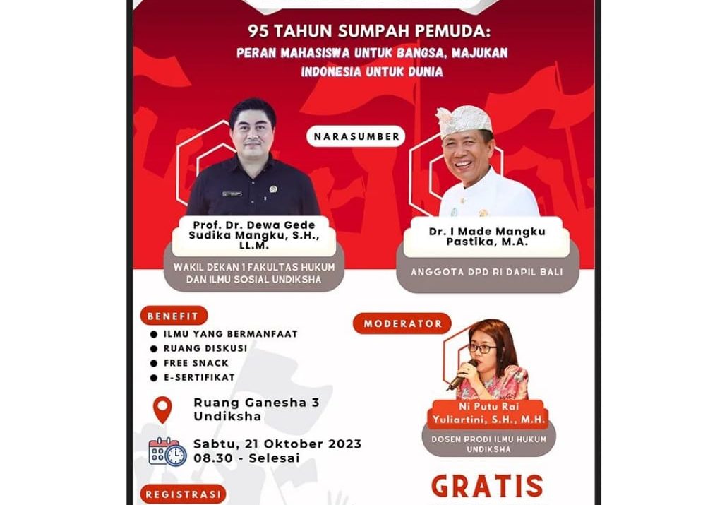Memperingati 95 Tabun Sumpah Pemuda, Prof. Dr. Dewa Gede Sudika Mangku, S.H., LL.M. Menjadi Narasumber